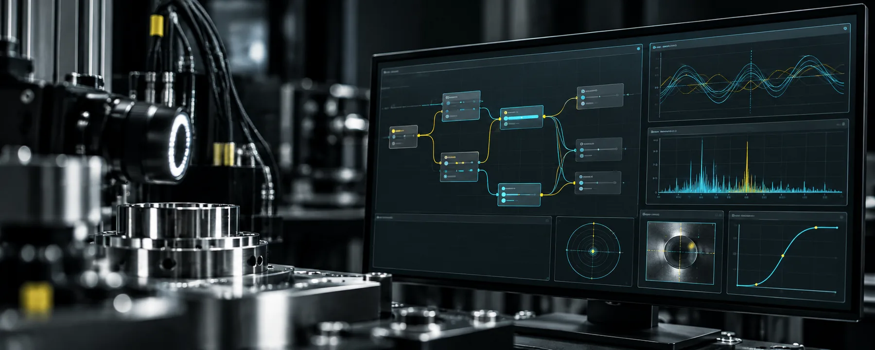 Technischer Monitor neben einem Prüfstand
