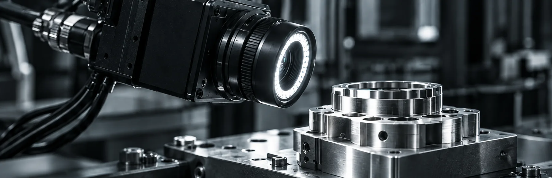 Industriekamera über einem gefrästen Prüfteil